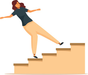 Young woman is experiencing a dangerous accident while walking down the stairs