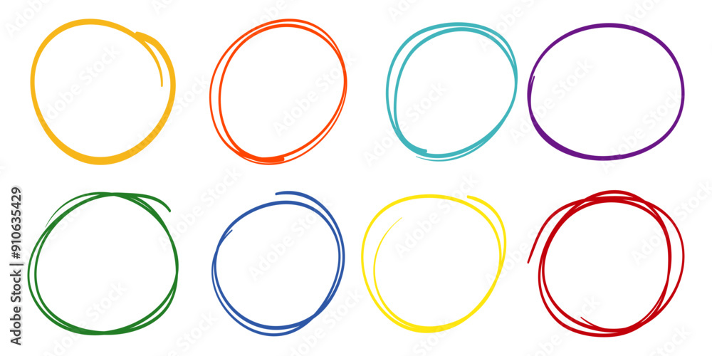 Poster hand drawn colorful scribble line circles. doodle circular for message note mark design element. vec