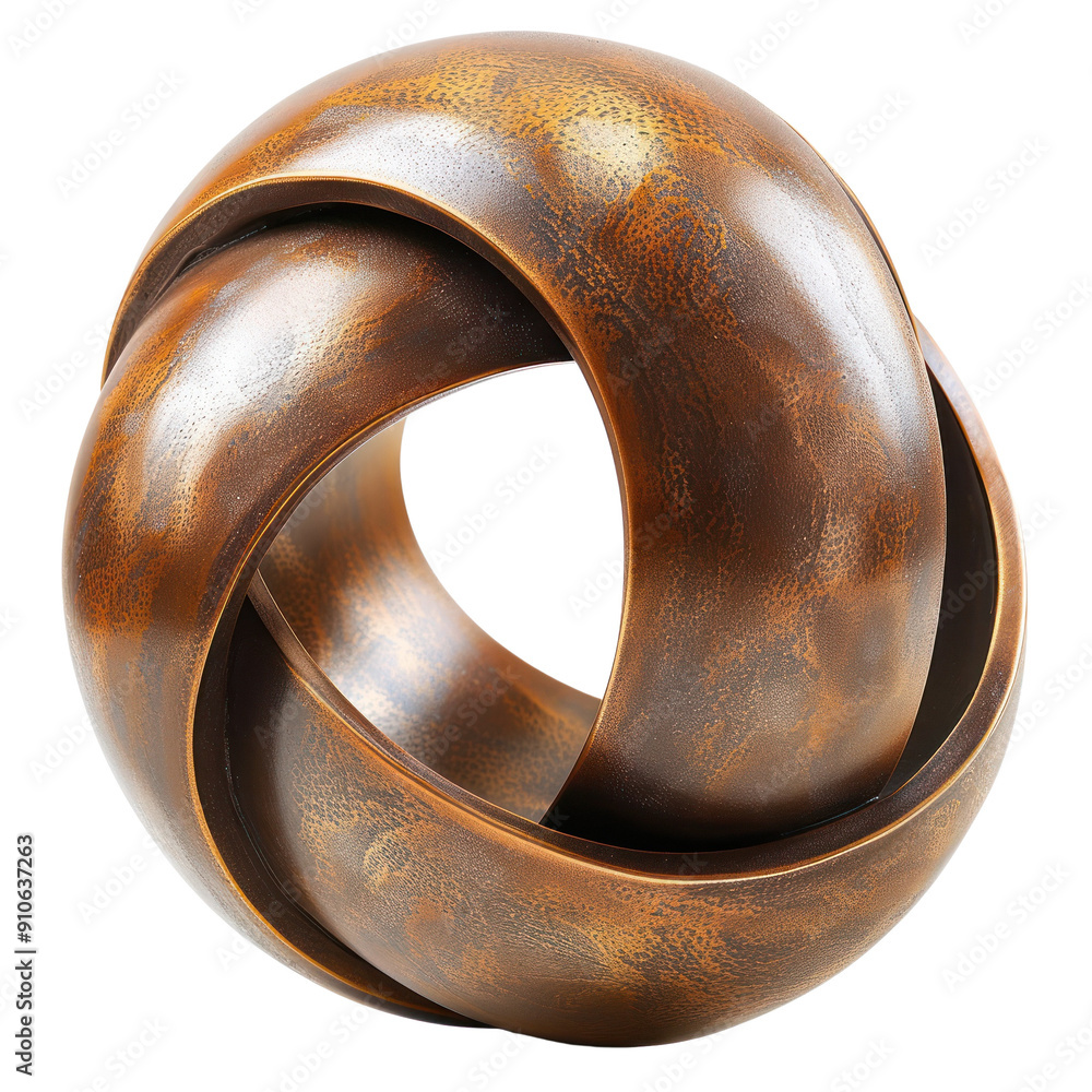 Poster an artistic bronze sculpture featuring intertwined loops creating a dynamic visual effect, perfect f