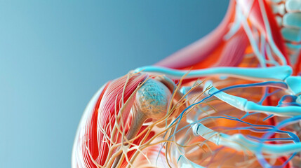 Illustration of shoulder skeleton and muscle structure. Shoulder background. Part of the body.