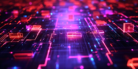 Obraz premium Abstract network grid with files and folders, futuristic software interface, digital document management system, store, search and organize documents, corporate business, paperless office.