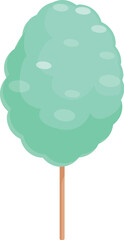 Green cotton candy standing on wooden stick isolated on white background