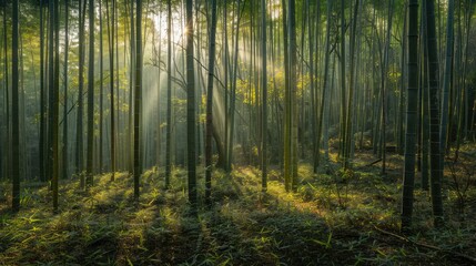 Sunlight Streaming Through a Dense Bamboo Forest