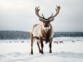 Obraz premium Reindeer in snow is isolated on white background