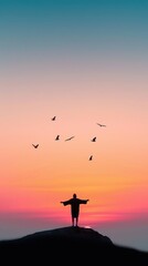 silhouette of a person with a bird