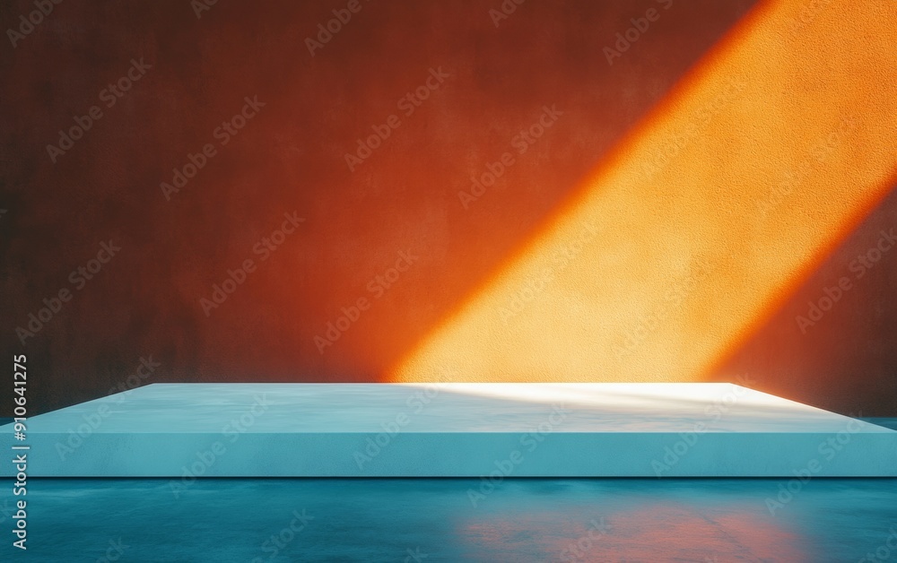 Poster Serene Dawn Abstract Monochromatic Dark Red Wall with Soft Light Beams Casting Shadows in a Minimalist, Tranquil Setting