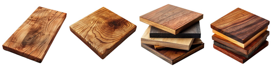 A collection of various wooden planks showcasing different textures and colors, perfect for design and crafting projects. transparent background