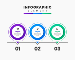 Vector Graphic Infographic Element Design Icon Templates with 3 Options or Steps. Can be used for Process Diagram, Presentations, Workflow Layout, Banner, Flow Chart, Infographic.