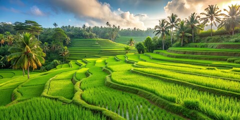 Lush green paddy rice field in Bali countryside farming, Bali, Indonesia, rice, agriculture, landscape, field, rural