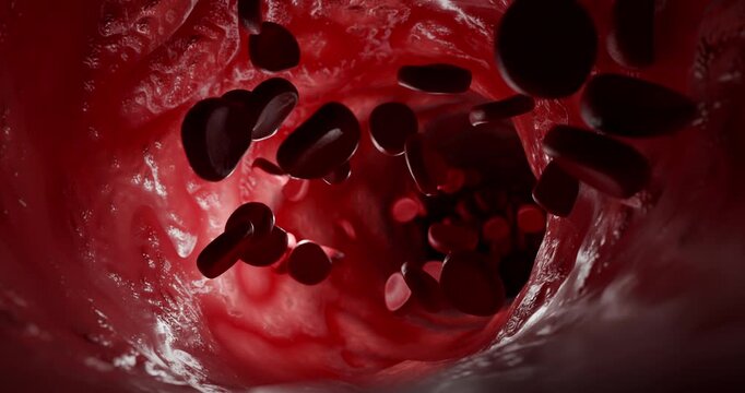 Red blood cells flowing through a blood vessel