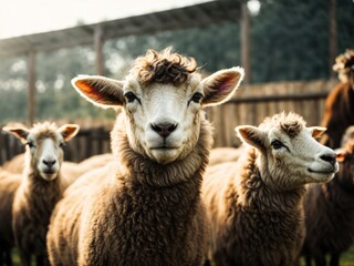 Obraz premium Sheep at a petting zoo looking at camera