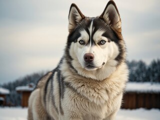 Fototapeta premium Siberian husky on snow background