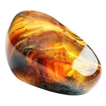 A vibrant, polished amber stone showcasing stunning colors and intricate patterns, perfect for nature and mineral enthusiasts. transparent background