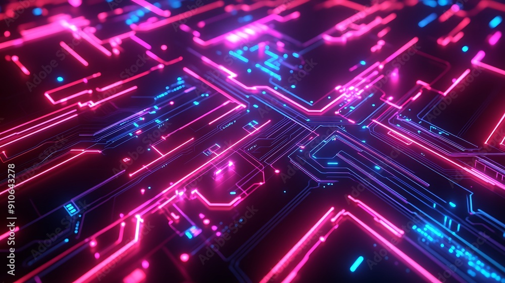 Poster close-up of a high-tech circuit board with a microprocessor: the heart of modern electronics and inn