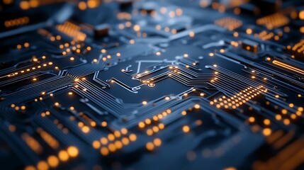 Close-Up of a High-Tech Circuit Board with a Microprocessor: The Heart of Modern Electronics and Innovation
