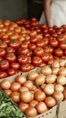 Young Hispanic Woman Mindfully Selecting Produce at a Farmers Market Amid Financial Crisis