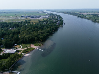 Fototapeta premium Drone view of Mont-Saint-Hilaire and river Richelieu.