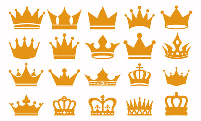 Crowns and ribbon set. Collection of icons on copy space, quality. Treasure and jewels, power symbol and medieval accessories. Cartoon flat vector illustrations isolated on transparent background