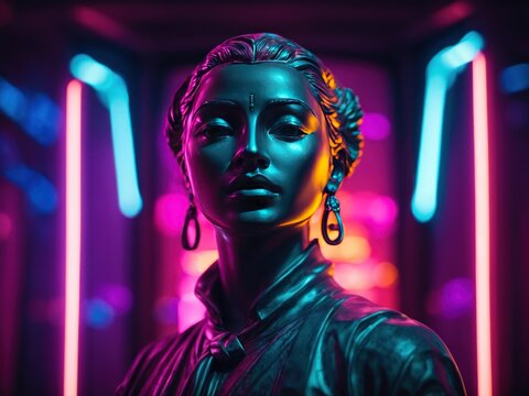 Statue in neon light background concept - Powered by Adobe