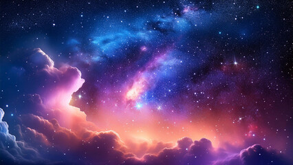 Fototapeta premium Starry night cosmos. Universe science astronomy. Colorful space galaxy cloud nebula. Background Illustration for cover, card, postcard, interior design, banner, poster, brochure or presentation