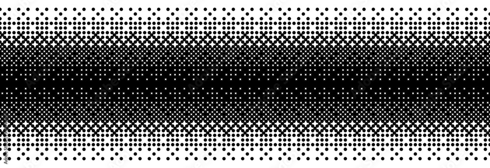 Aufkleber Fading bitmap gradient texture. Black and white dither pattern background. Abstract pixelated glitchy overlay. 8 bit video game screen wallpaper. Vanishing pixel art backdrop. Vector retro halftone