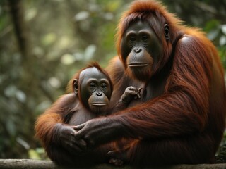 The Female and Baby Bornean orangutan