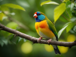 Obraz premium The Gouldian finch or Erythrura gouldiae small bird