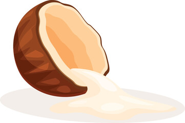 Coconut cracked open with its milk pouring out, depicting the process of extracting coconut milk