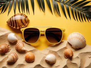 Obraz premium fashionable sunglasses and seashells summer concept