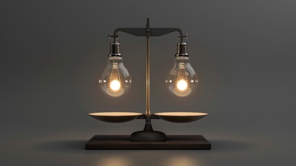 Isolated two light bulbs balanced on scale.