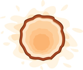 Round wood slice showing growth rings surrounded by yellow paint splatter representing creativity and woodworking