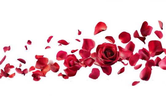 Red rose petals flying
