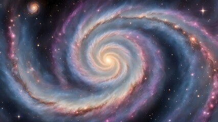Galactic Swirls: Abstract representation of galaxies, with stars and cosmic dust flowing in spirals, creating a sense of vastness and motion.