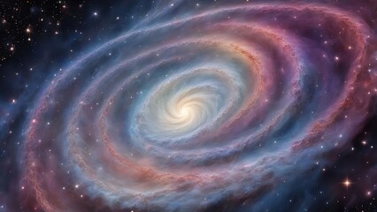 Galactic Swirls: Abstract representation of galaxies, with stars and cosmic dust flowing in spirals, creating a sense of vastness and motion.
