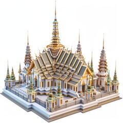 Obraz premium 3D Render, Low Poly style of grand palace, on isolated white background, Generative AI