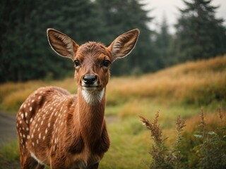 Fototapeta premium Watchful Whidbey Island Fawn in Late Summer