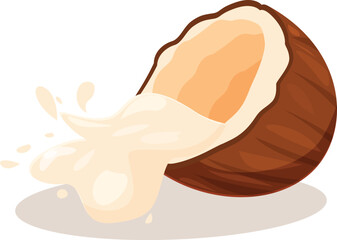 Coconut milk splashing from a cracked coconut shell