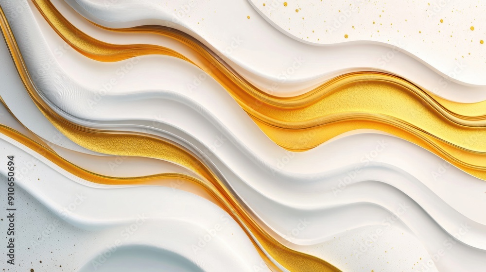Poster a sophisticated wave pattern featuring gold and white textures, creating a serene and dynamic visual