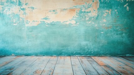 An empty chalkboard rests on a rustic wooden floor, creating a serene classroom atmosphere.