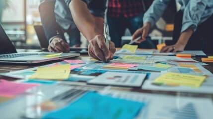 Fototapeta premium Businesspeople Collaborating on a Project Using Sticky Notes