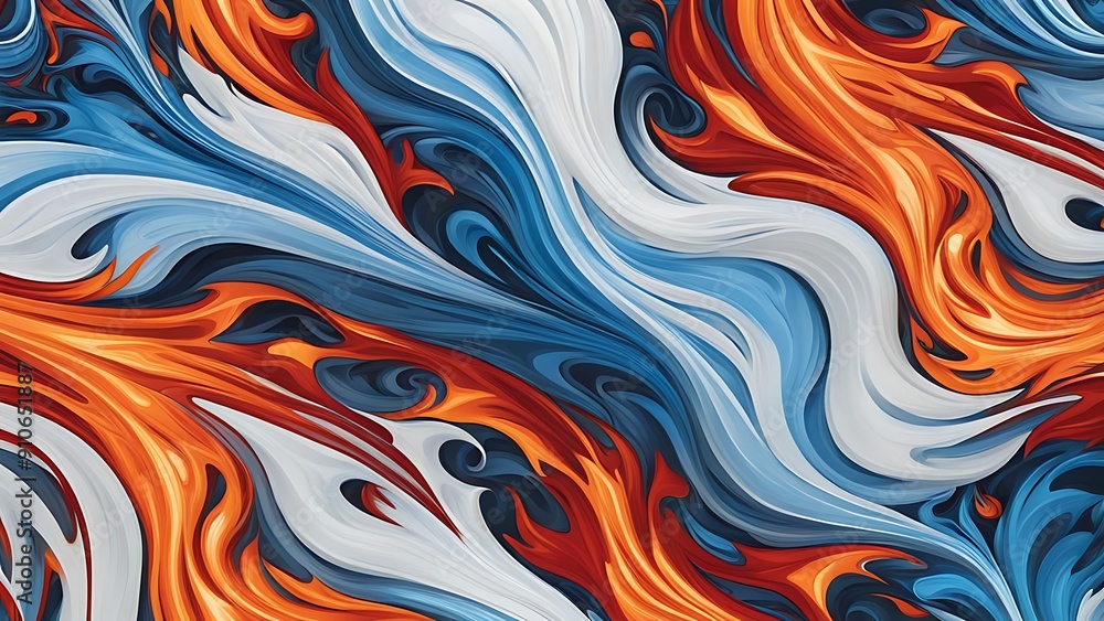 Poster fire and ice: flowing patterns that blend the elements of fire and ice, with vibrant oranges and red