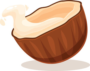 Cracked coconut with its milk splashing out