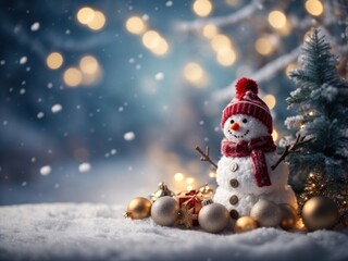 Winter Christmas background Merry Christmas and happy snowman