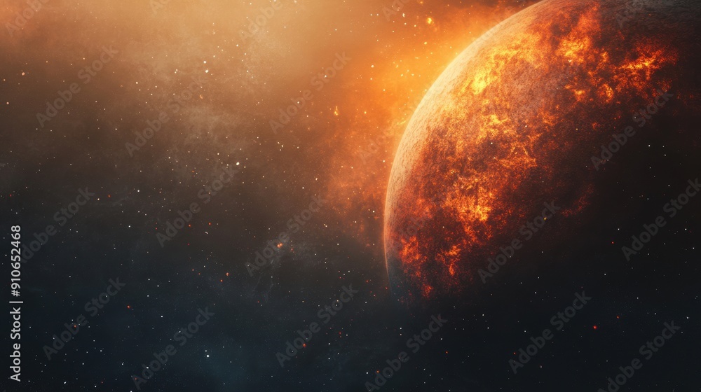 Poster a vibrant display of fiery planets radiates light against the backdrop of outer space.