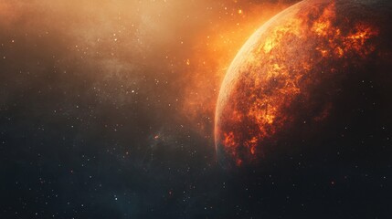 Obraz premium A vibrant display of fiery planets radiates light against the backdrop of outer space.