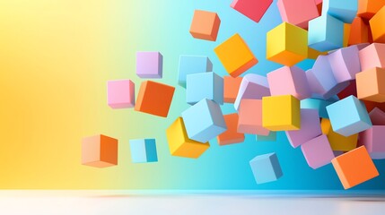 Colorful 3D cubes floating on a bright background create a playful and vibrant visual effect, ideal for creative projects.