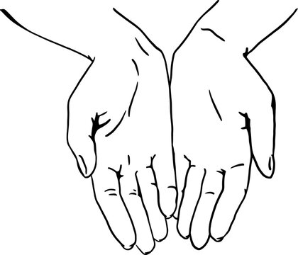 recommend clip art: Open hands supplicating vector black and white illustration