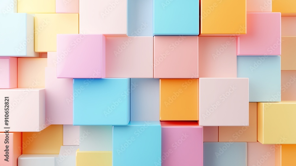 Poster a vibrant display of pastel blocks creating a textured background, ideal for modern design and creat