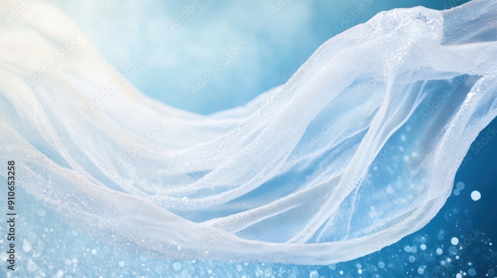 Poster fabric glides smoothly amidst water splashes, creating a captivating visual effect and serene atmosp