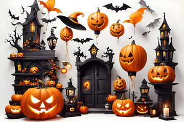 halloween background with pumpkin and bats, nativity scene with jesus and joseph,halloween pumpkin and ghost